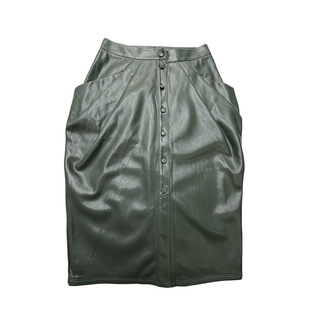 Jeannie Mai X INC Skirt Womens 12‎ Green Faux Leather Button Front Pockets